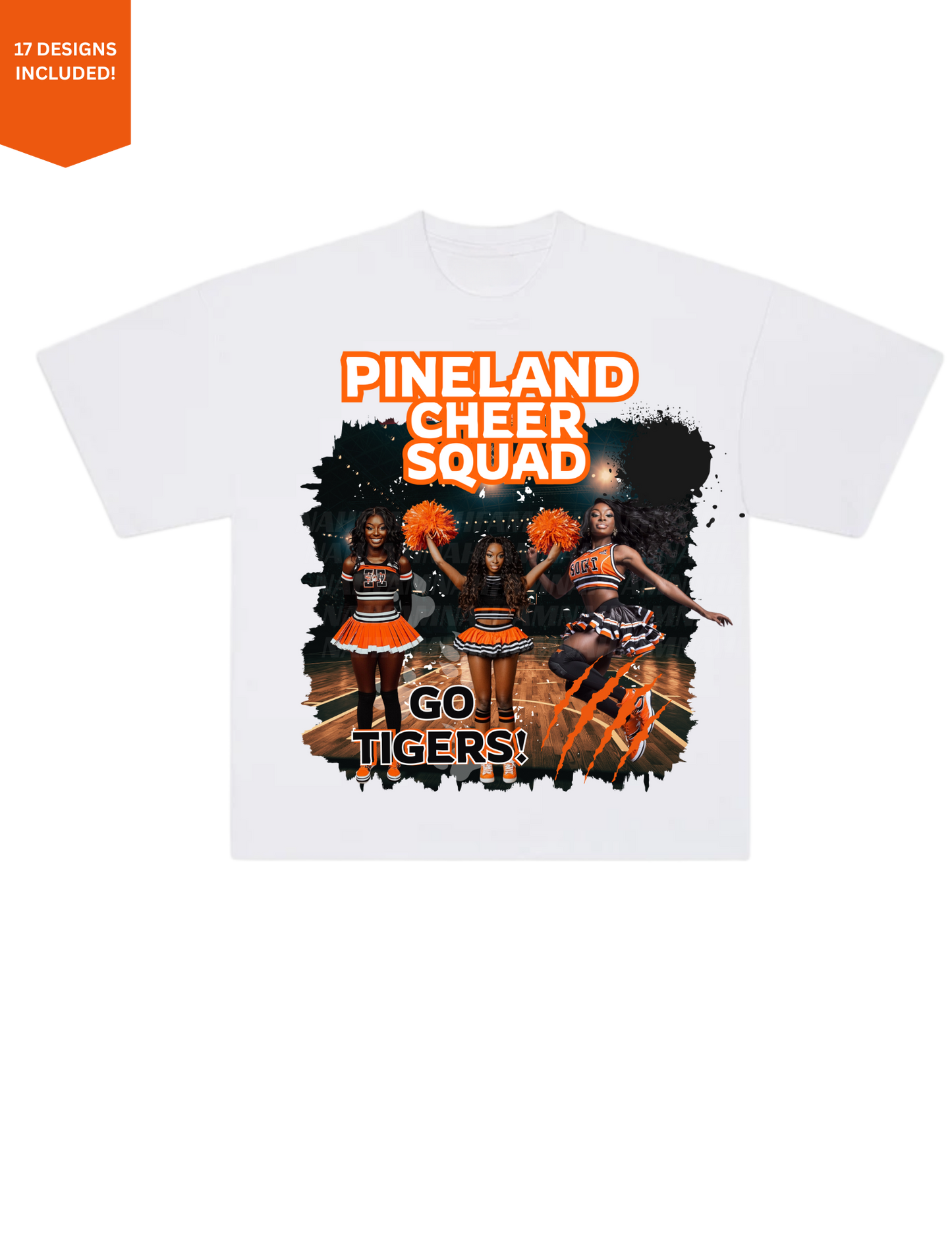 Editable cheerleading PNG design bundle with 17 spirit wear templates for custom shirts and merch