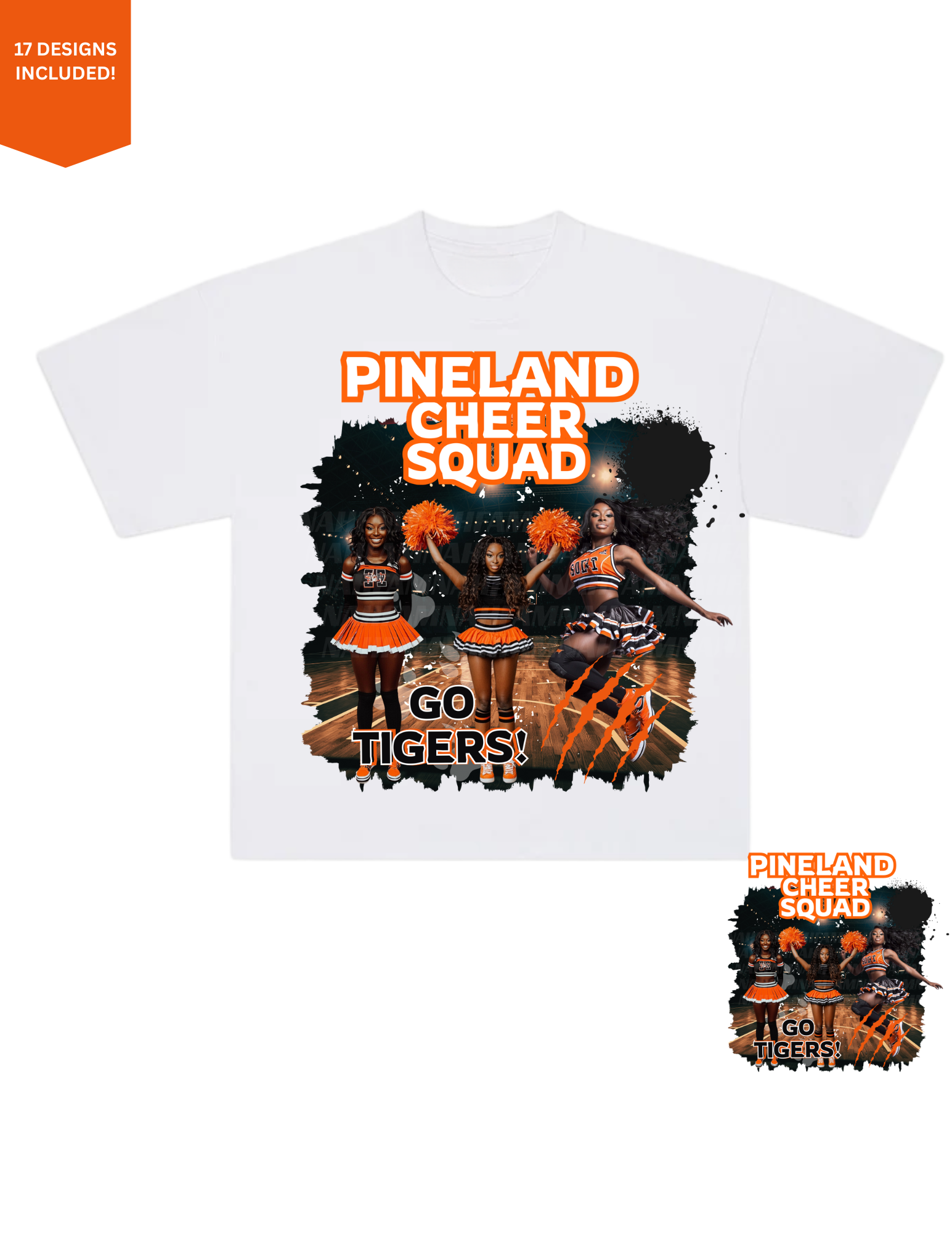 Cheerleading shirt design pack – 17 editable Canva PNG templates for squads, fundraisers, and spirit wear