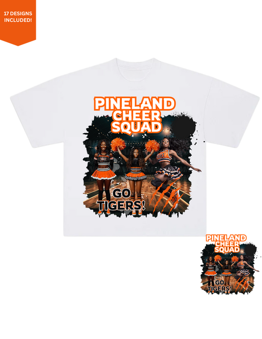 Cheerleading shirt design pack – 17 editable Canva PNG templates for squads, fundraisers, and spirit wear